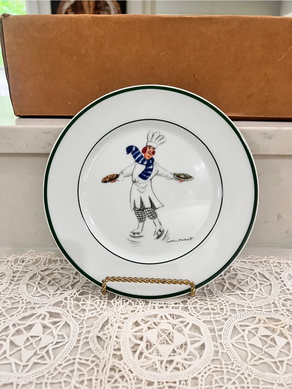 Skating Chefs by Guy Buffet with blue scarf Set of 2